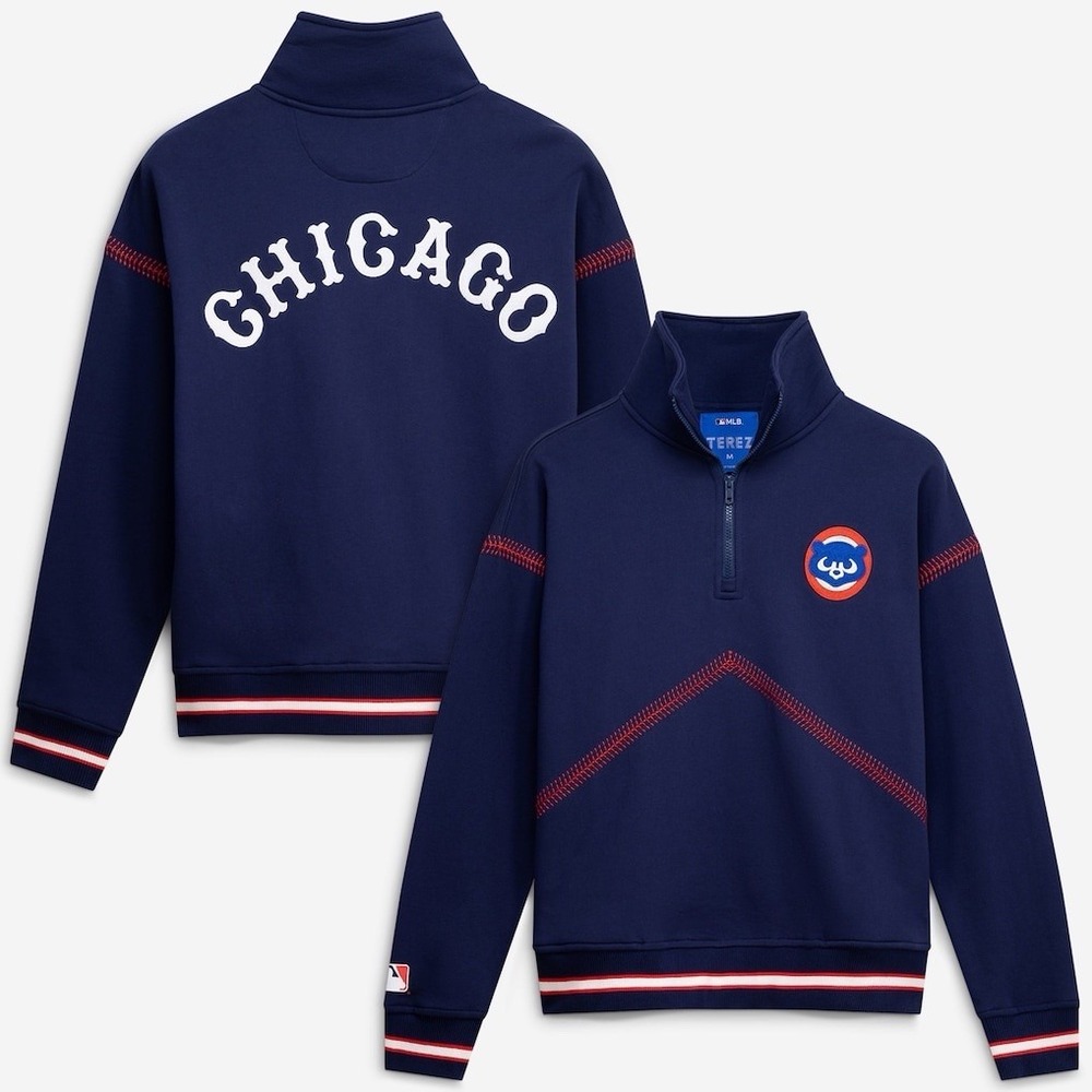 Chicago Cubs Terez Women's Large Baseball Stitch 1/4 Zip Pullover Sweatshirt Top